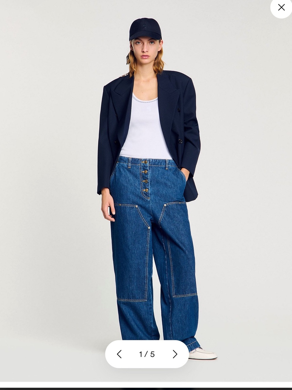 Sandro Aaron Carpenter Jeans Blue High Rise Wide Leg Size 36 NWT